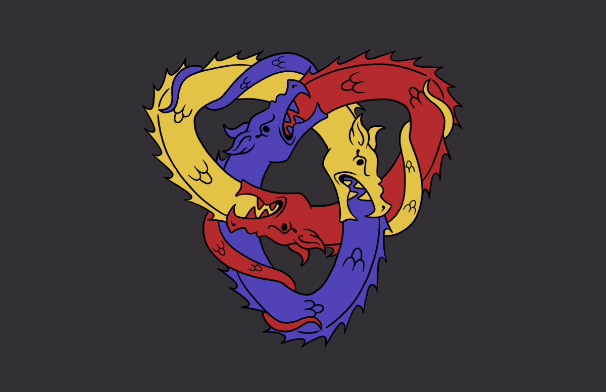 Draconic polyamory pride flag alt text