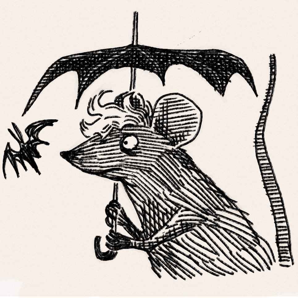 A drawing of a mouse in the style of Edward Gorey